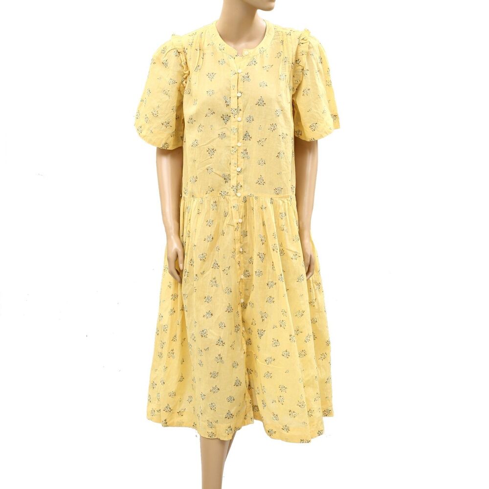 Free People Bella Mae Midi Dress Floral Printed Short Sleeves Cotton L 287150